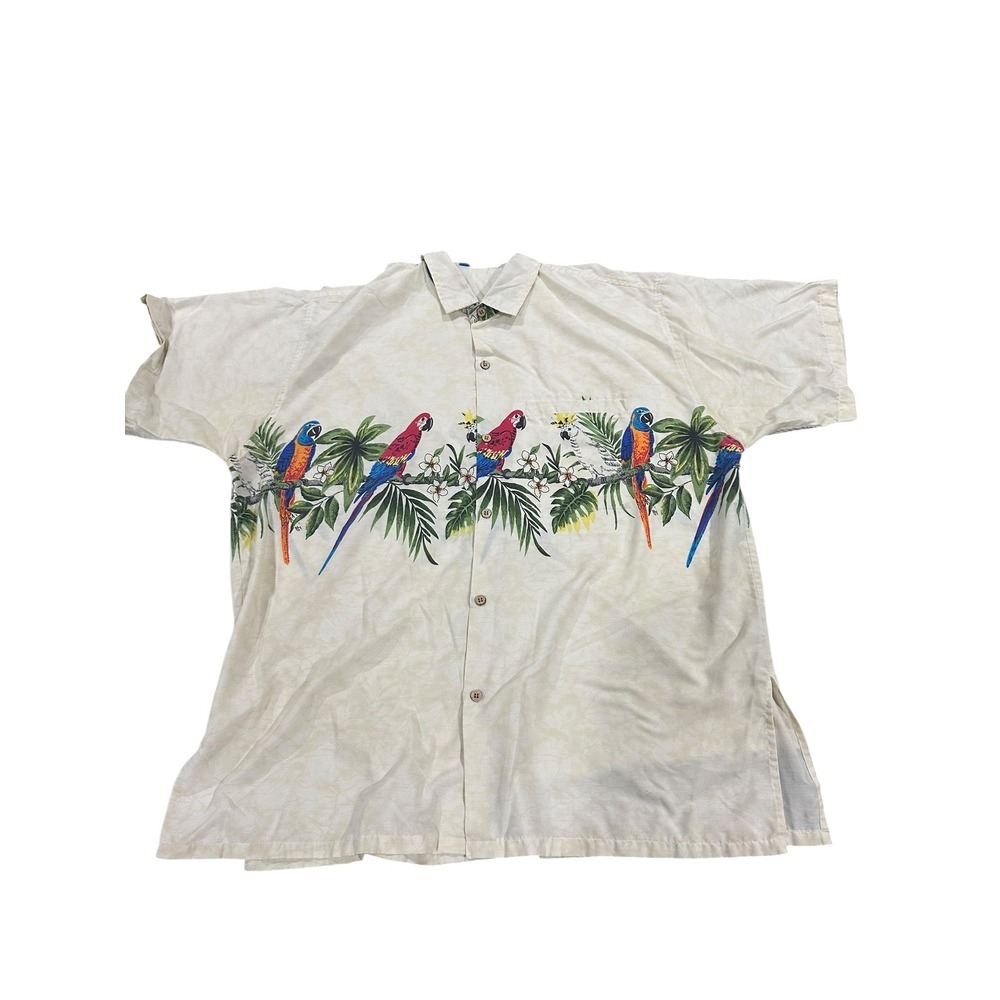 Rima Beach World Mens Large Parrot Cockatoo Tropical Bird Terivoile Shirt Cream